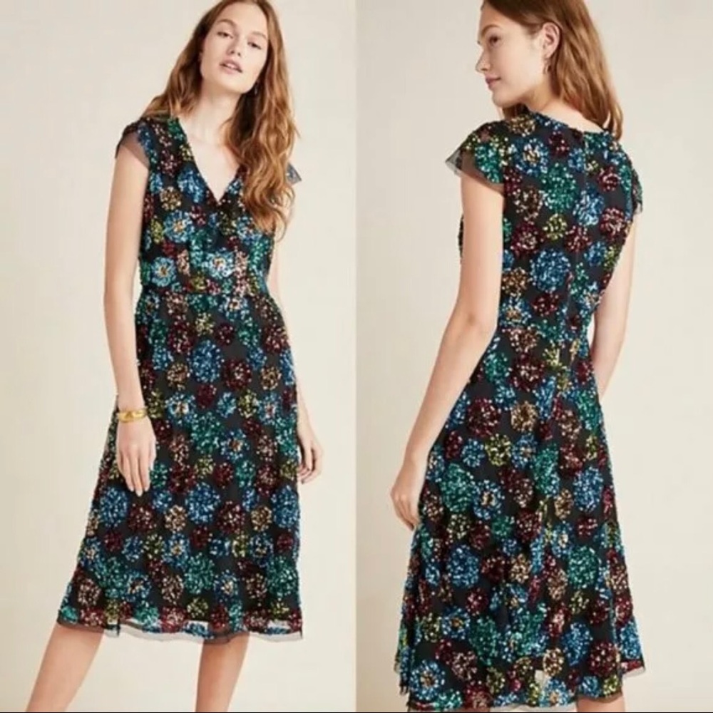 Anthropologie Glenna Sequined Midi Dress